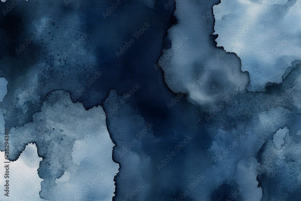 Abstract blue watercolor background painting, dark blue abstract drip, splash painted texture.