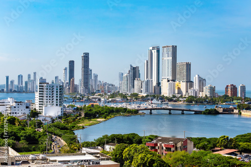 Urban skyline of Cartagena de Indias city on the Caribbean coast of Colombia photo