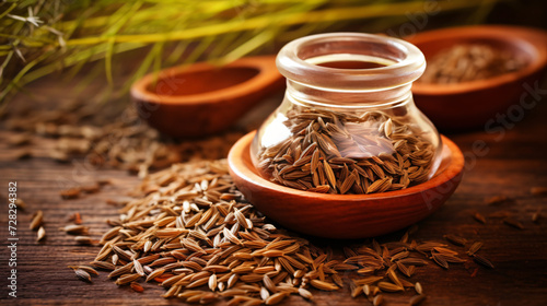 Cumin seeds on wooden background