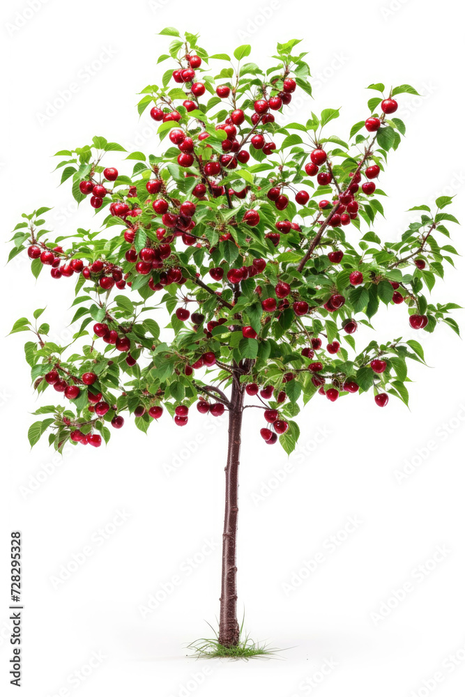 Cherry tree with fruits isolated on a white background