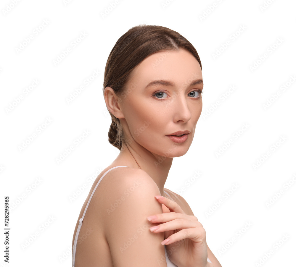 Beautiful woman with healthy skin on white background Beautiful woman with healthy skin on white background