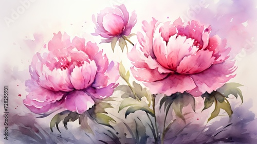 Hand drawn peony flowers on gray background, perfect for mothers day card with free space. © Aliaksandra