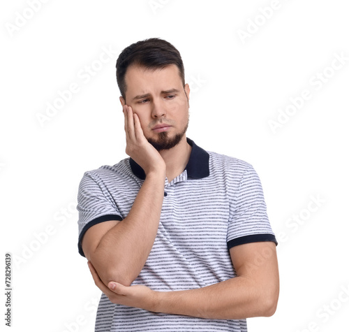 Fotografie Portrait of sad man on white background