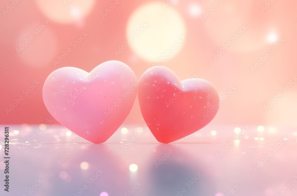 two pink heart shaped candis sitting on top of a table