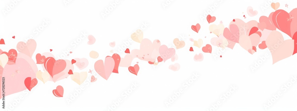 a lot of hearts are flying around the corner of a white background