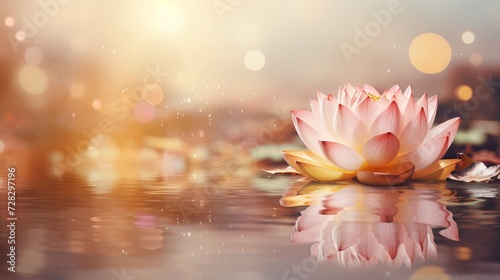 Lotus flower on peach bokeh background with copy space for vesak day and buddha s birthday concept