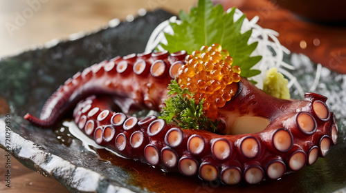 Octopus Sashimi on Ceramic Plate Traditional Japanese Cuisine