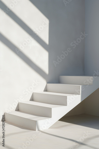 White stairs with shadow on the wall. 