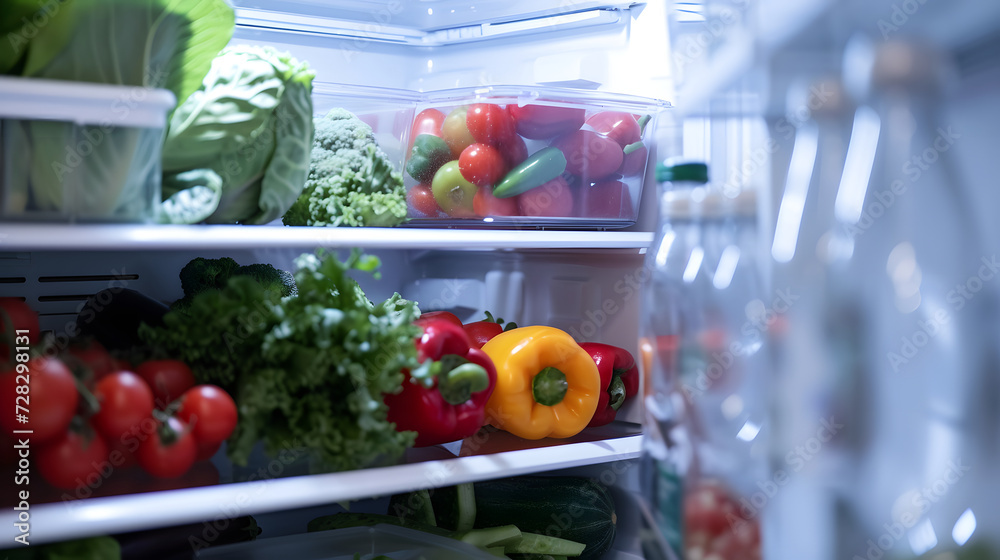 Organized Refrigerator Full of Fresh Vegetables Organized Refrigerator Full of Fresh Vegetables