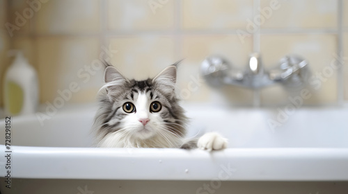 Curious Cat Peeking Over Bathtub Edge