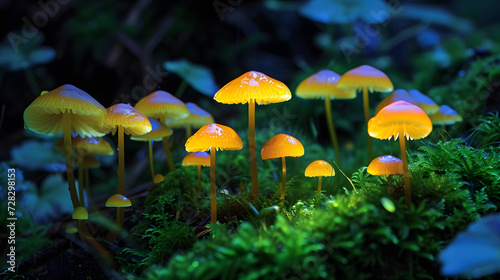 Illuminated Mushrooms in Enchanted Forest Scene