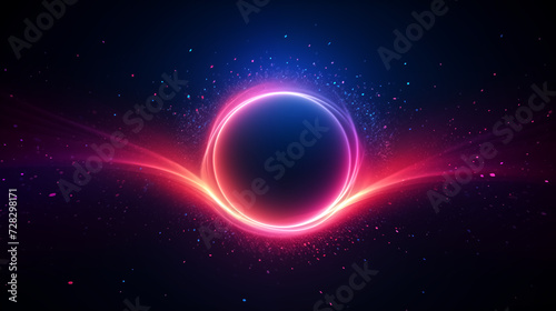 Rays or lines with glowing particles fly out of black hole. Abst