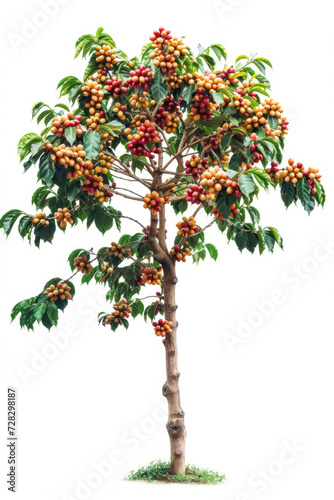 Coffee tree with fruits isolated on white background