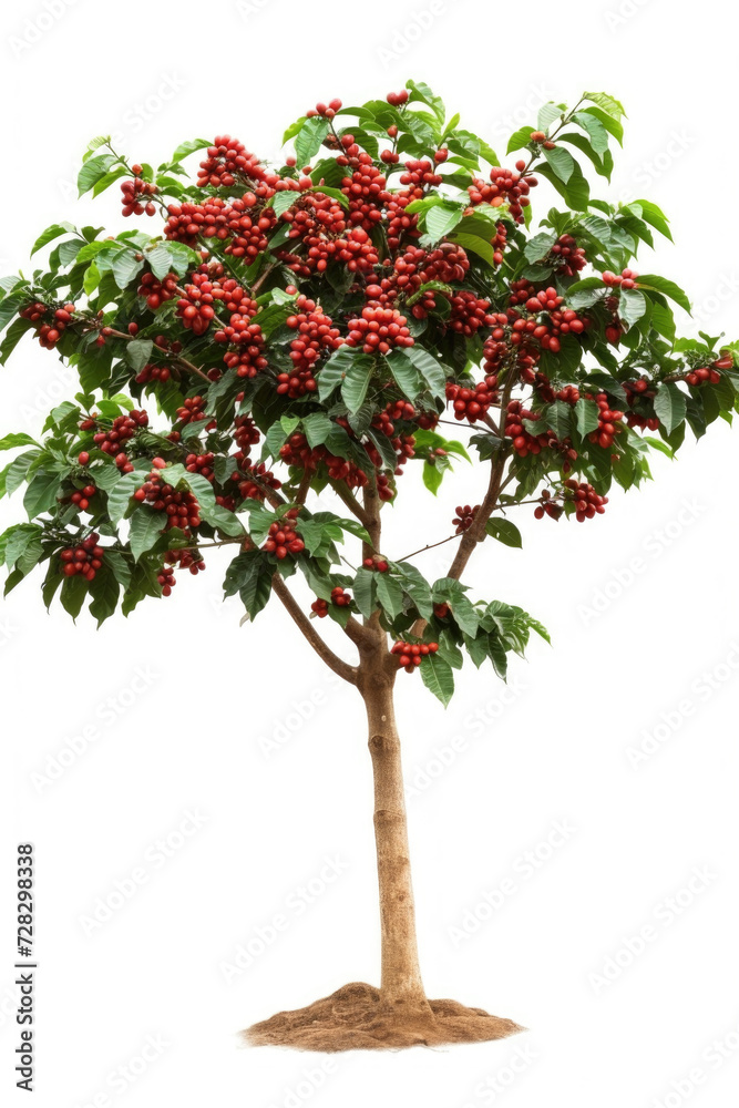 Coffee tree with fruits isolated on white background