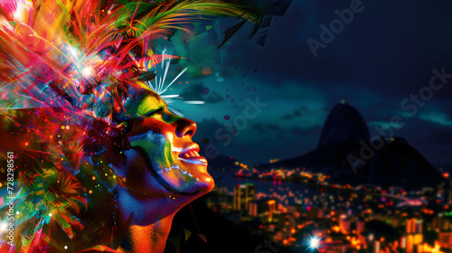 A vibrant and dynamic multiple exposure photography capturing the essence of the Carnival in Rio de Janeiro