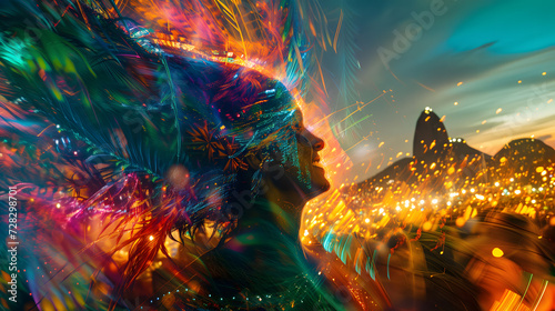 A vibrant and dynamic multiple exposure photography capturing the essence of the Carnival in Rio de Janeiro