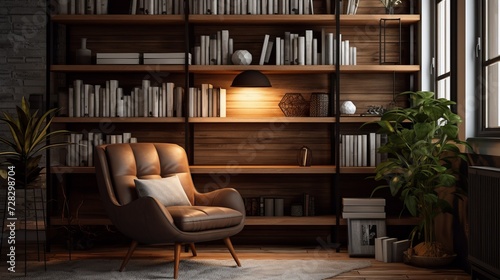 An image featuring a home office that incorporates a cozy reading nook, with bookshelves, a comfortable chair, and a warm ambiance.