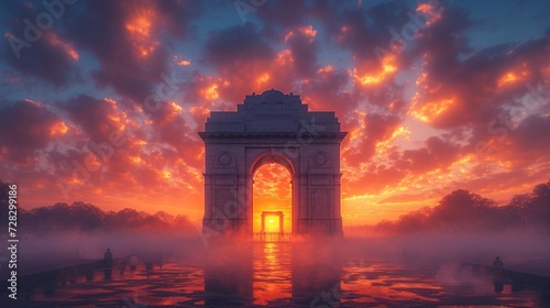 Foggy Sunset at the Arch Generative AI