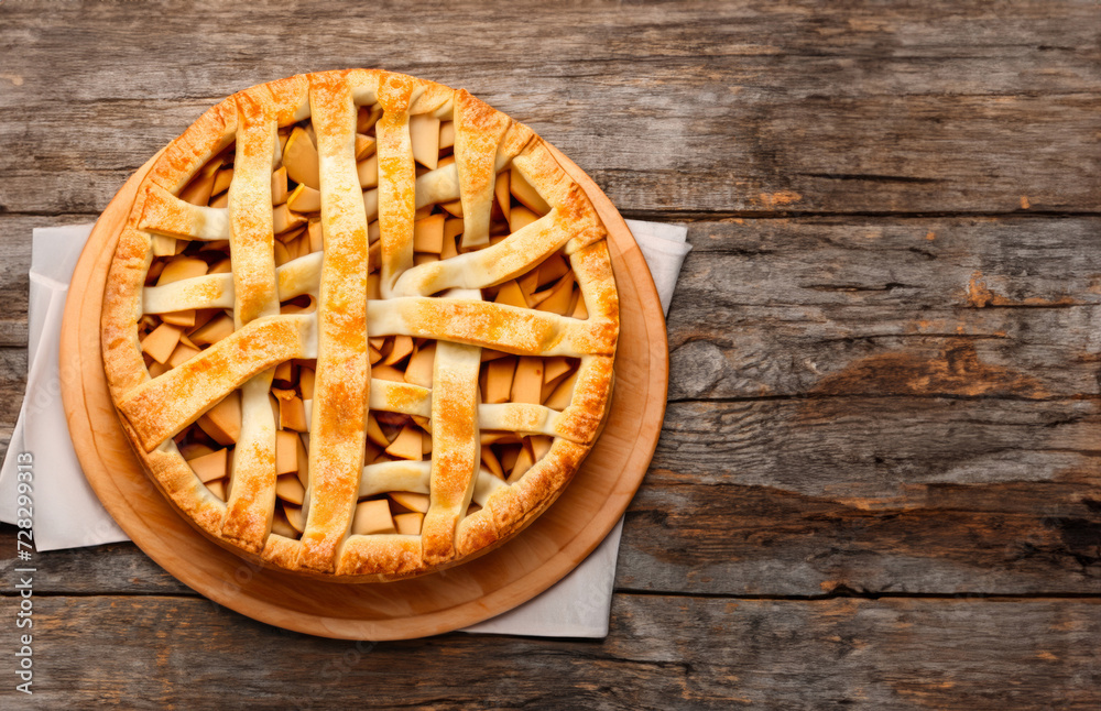 fresh baked apple pie on a wooden surface fresh baked apple pie on a wooden surface