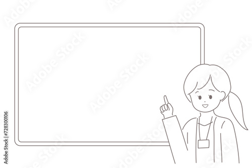 ホワイトボードを指差して説明をする女性のイラスト