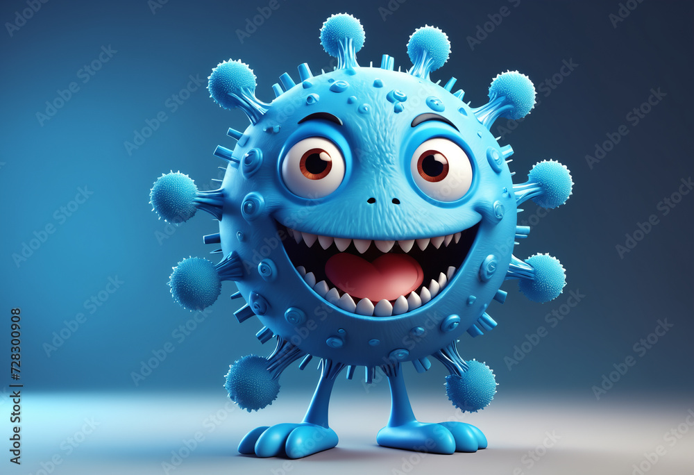 Cute and adorable blue virus. Generative AI