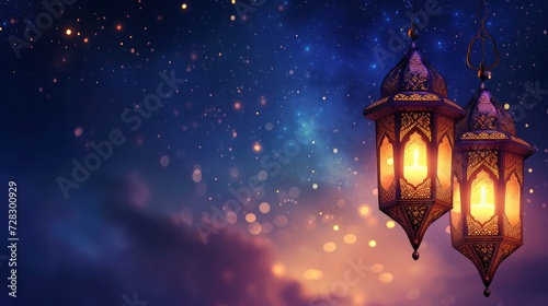 Illustration of a background with an Arabic lantern for Ramadan celebration. © Elvin