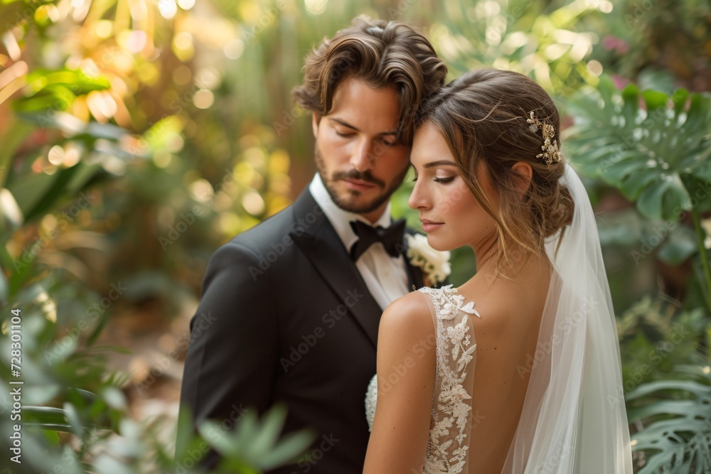 Bride and Groom Share a Kiss in the Woods on Valentine's Day Generative AI Bride and Groom Share a Kiss in the Woods on Valentine's Day Generative AI