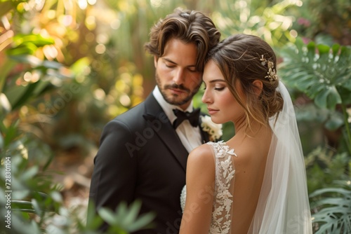 Bride and Groom Share a Kiss in the Woods on Valentine's Day Generative AI