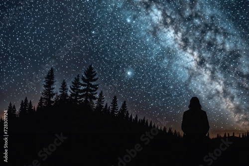 Sinfonia Stellare- Un Essere Umano sotto il Maestoso Cielo Notturno. photo