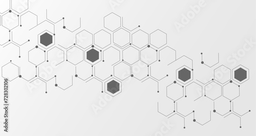 Abstract gray hexagonal molecular structures in technology background and science style