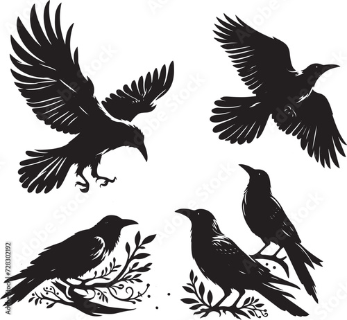 Black crow silhouette vector