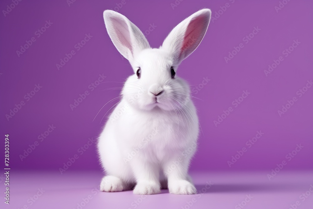 Charming White Rabbit Against a Vibrant Purple Backdrop - Generative AI Charming White Rabbit Against a Vibrant Purple Backdrop - Generative AI