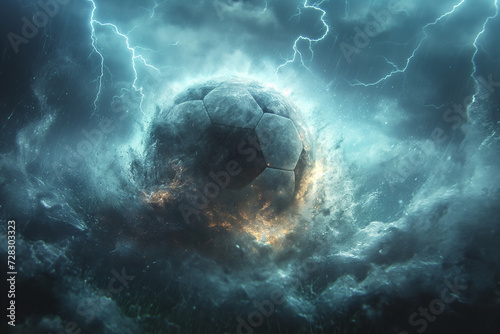 Electrifying Soccer: Ball Suspended in Lightning Storm