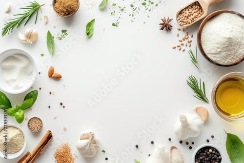 Coocking ingredients on white background  photo