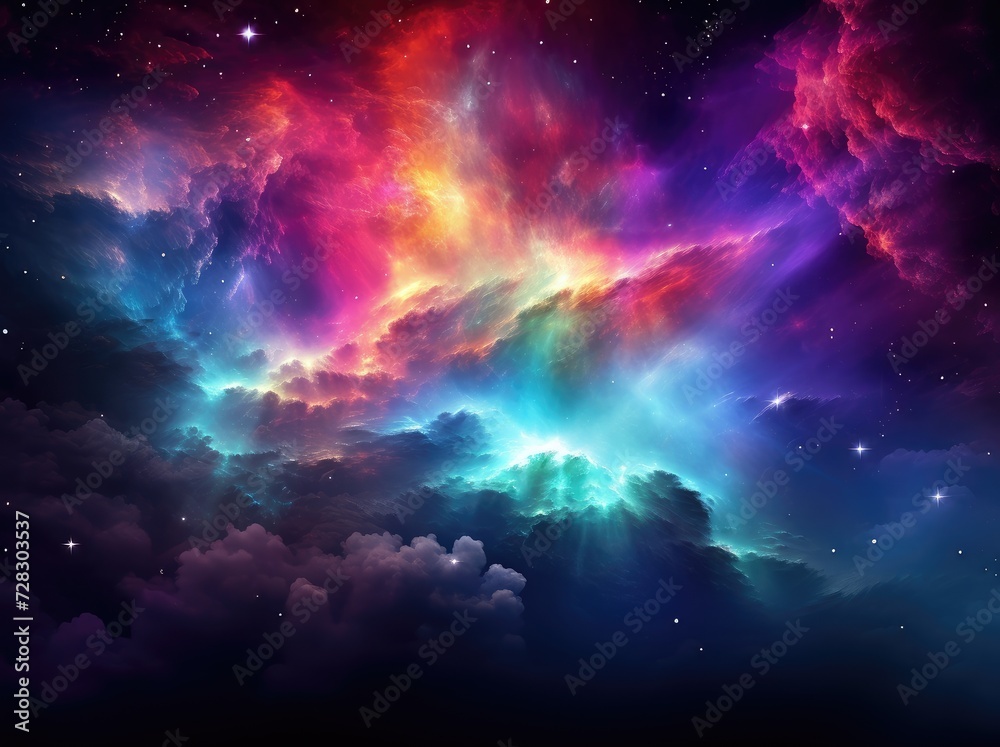 Fototapeta premium Cosmic Splendor: A Celestial Rainbow Amidst Star-Studded Space - Generative AI
