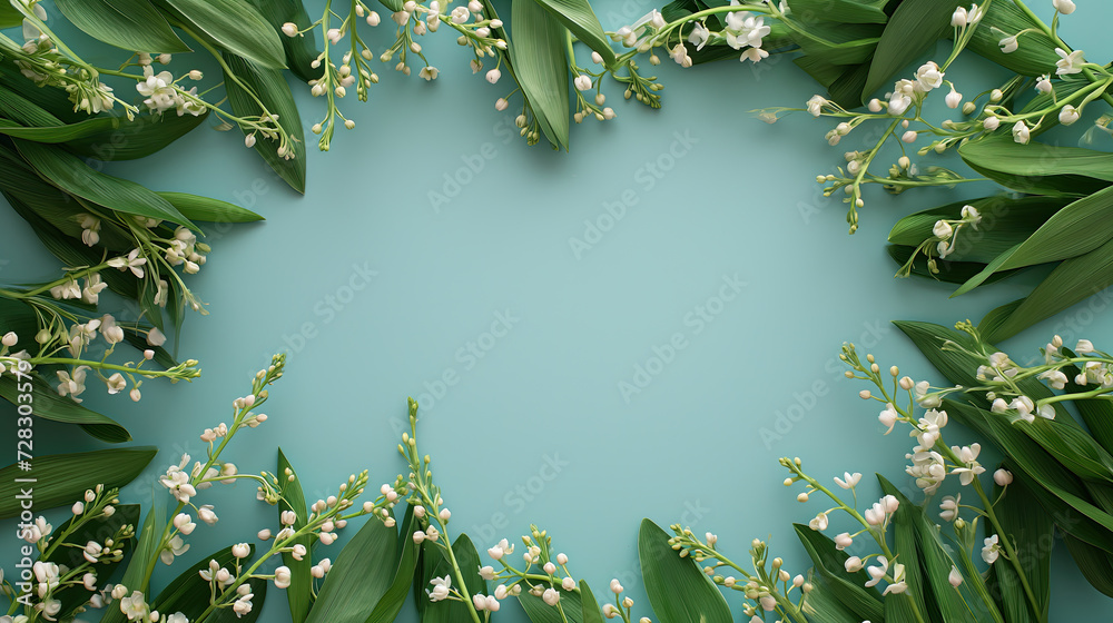 Fototapeta premium green leaves and lily of the valley frame