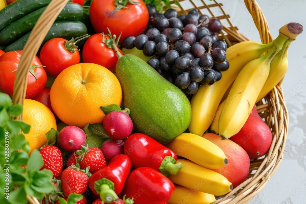 Fruits and Vegetables Basket. High Angle View Fruits and Vegetables Basket. High Angle View