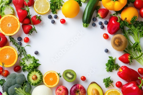 Fruits and Vegetables Frame. White Copy Space. 