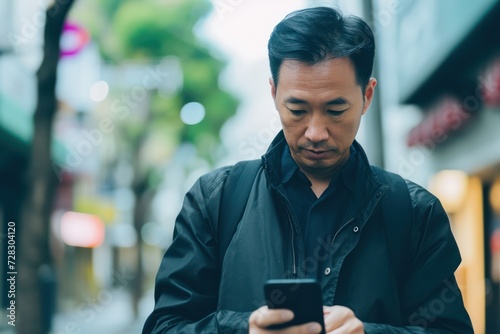 Man using language translation technology on smart phone
