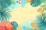 Cute cartoon summer decorations frame border on background in flat style.
