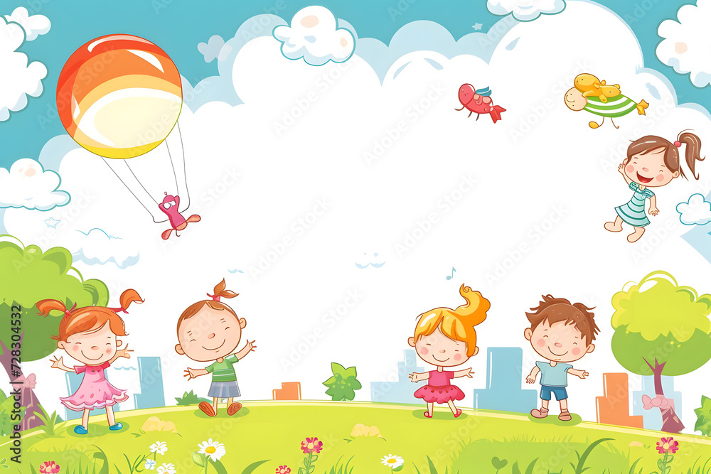 Cute cartoon of children frame border on background in flat style. Cute cartoon of children frame border on background in flat style.
