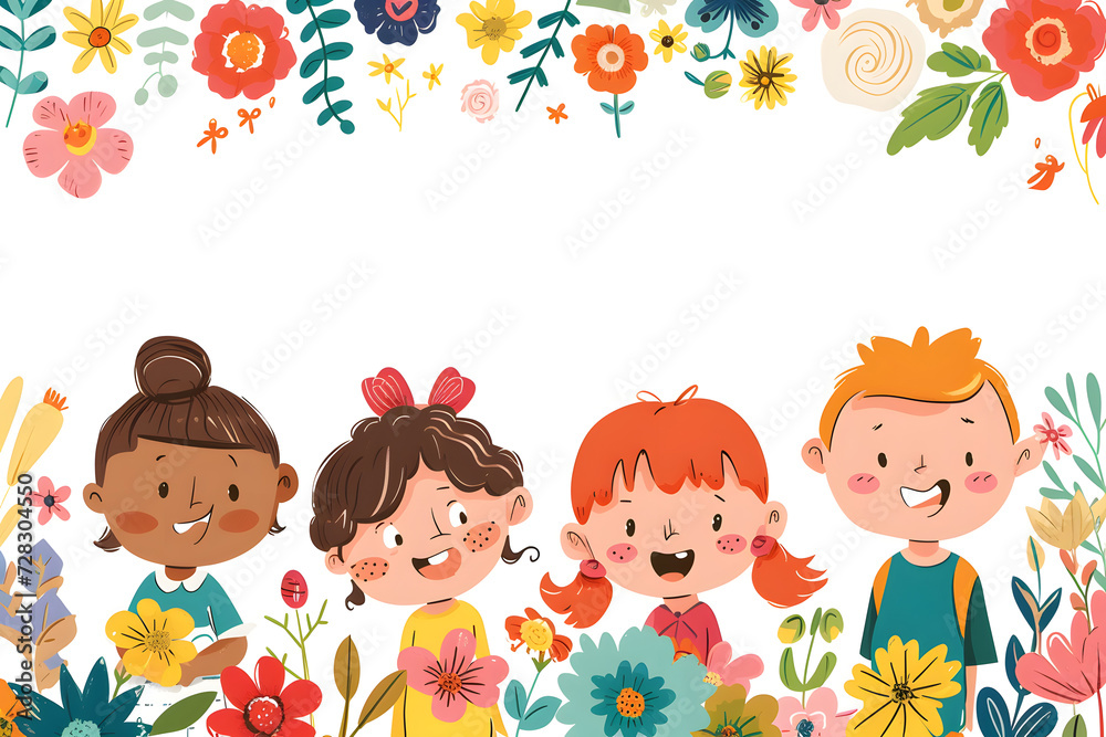 Cute cartoon of children frame border on background in flat style. Cute cartoon of children frame border on background in flat style.