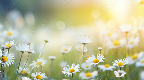 Beautiful daisy flowers on sunny spring meadow