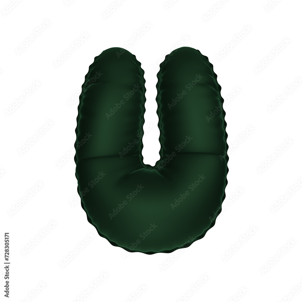 3D deep dark green color helium balloon letter U