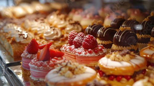 A close-up view of a stunning array of French patisserie delights