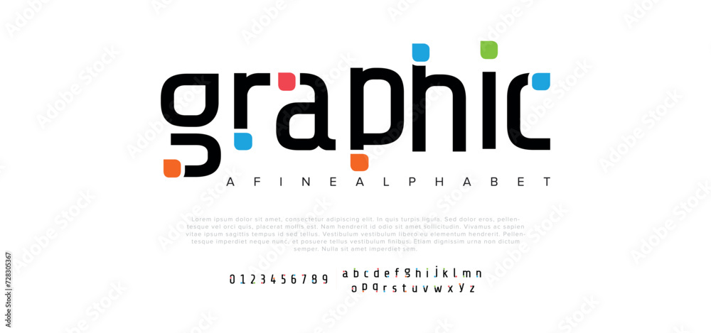 Graphic Future font creative modern alphabet fonts. Typography colorful bold with color dot regular. vector illustrator - obrazy, fototapety, plakaty 