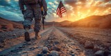 Walking the Walk A Soldier's Journey Along the Flag-Draped Road Generative AI