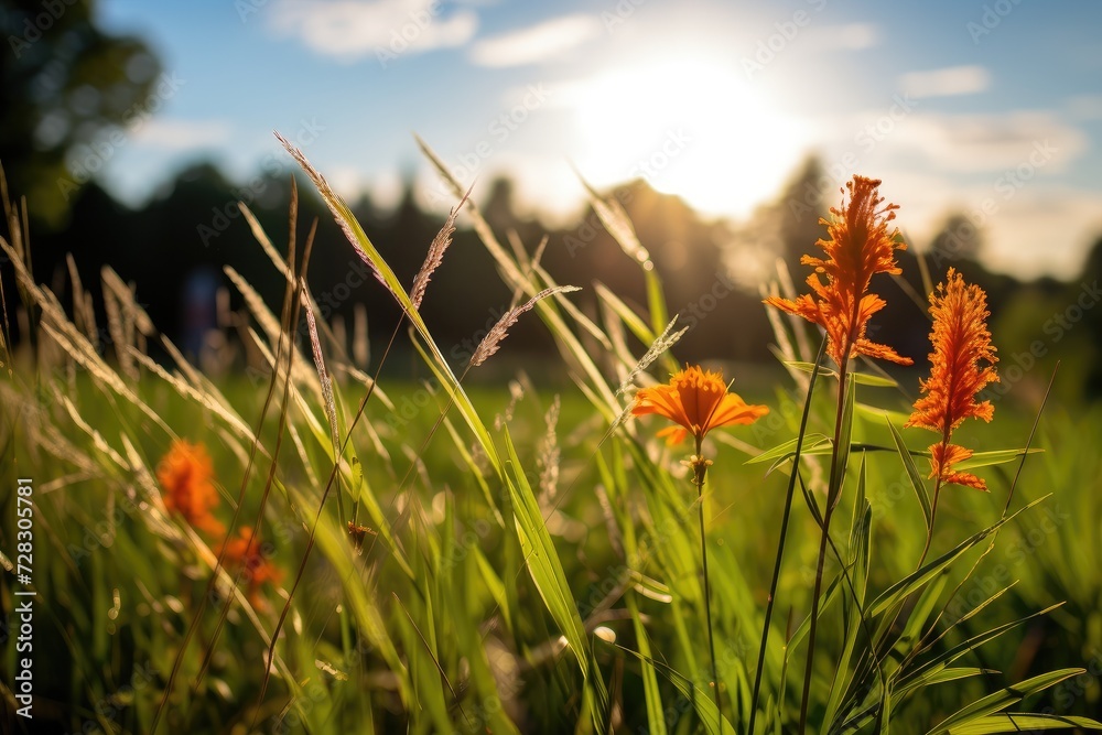 Sunlit Serenity: Wildflowers and Grasses Bask in Summer Glow Generative AI Sunlit Serenity: Wildflowers and Grasses Bask in Summer Glow Generative AI