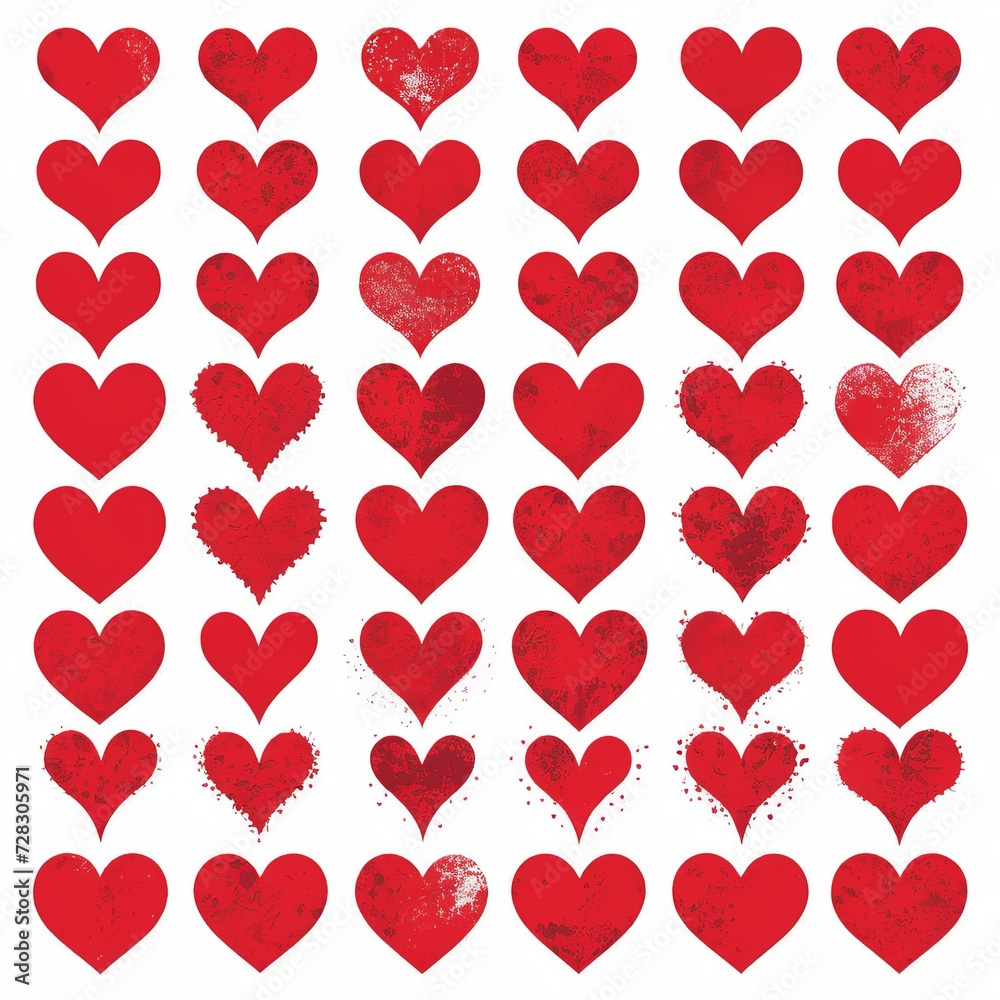 Flat Style Vector Design of Red Heart Icons Set