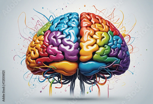 Illustration of a human brain with colorful and imaginative design elements. Representing creativity, innovation, imagination, and ideation for artistic and knowledge
